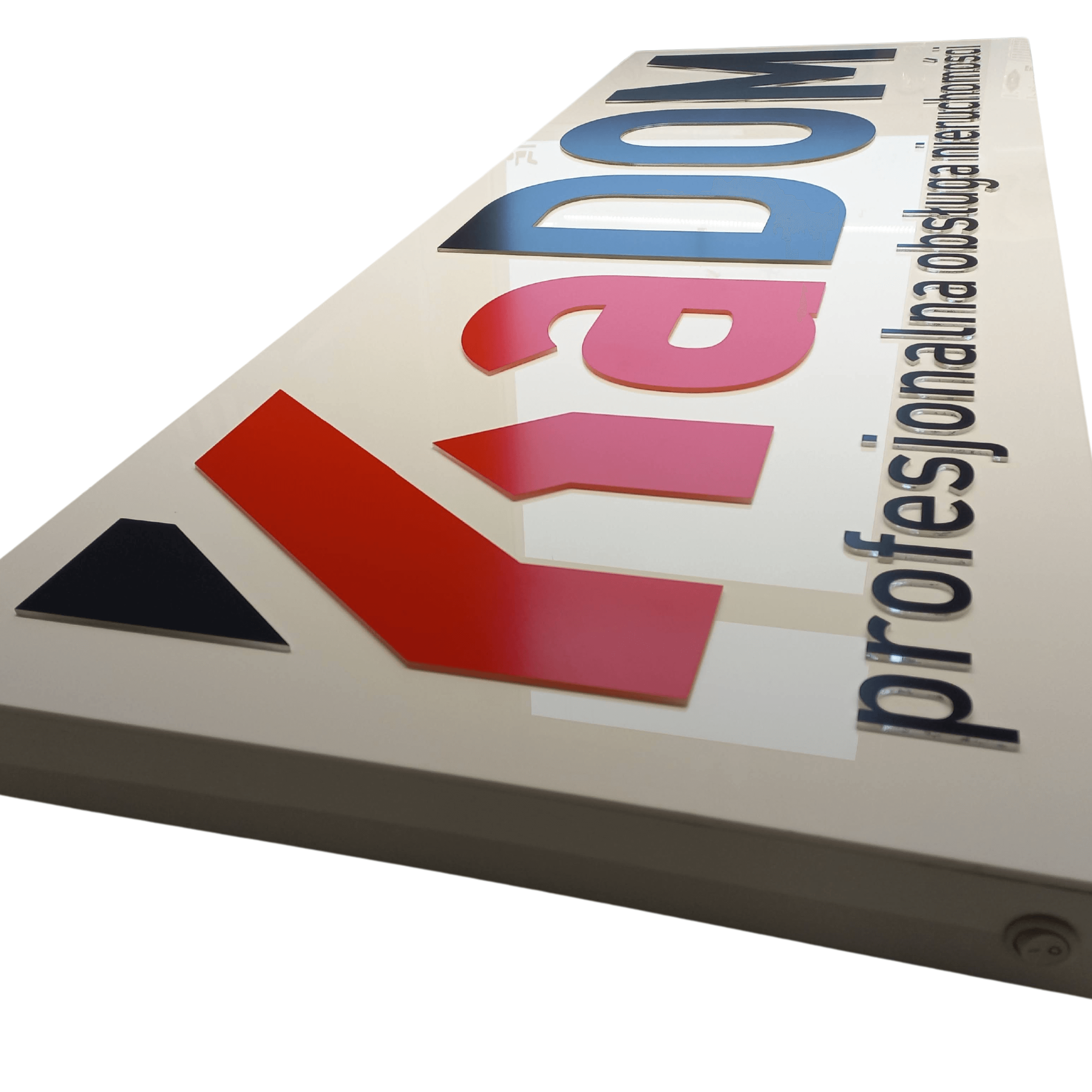 Kaseton Dibond Wypukłe Litery Kolorowe Napisy Czarny Biały Mat Połysk LED